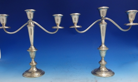 Candlestick pair 3-light #808/1 weighted, 11 1/2